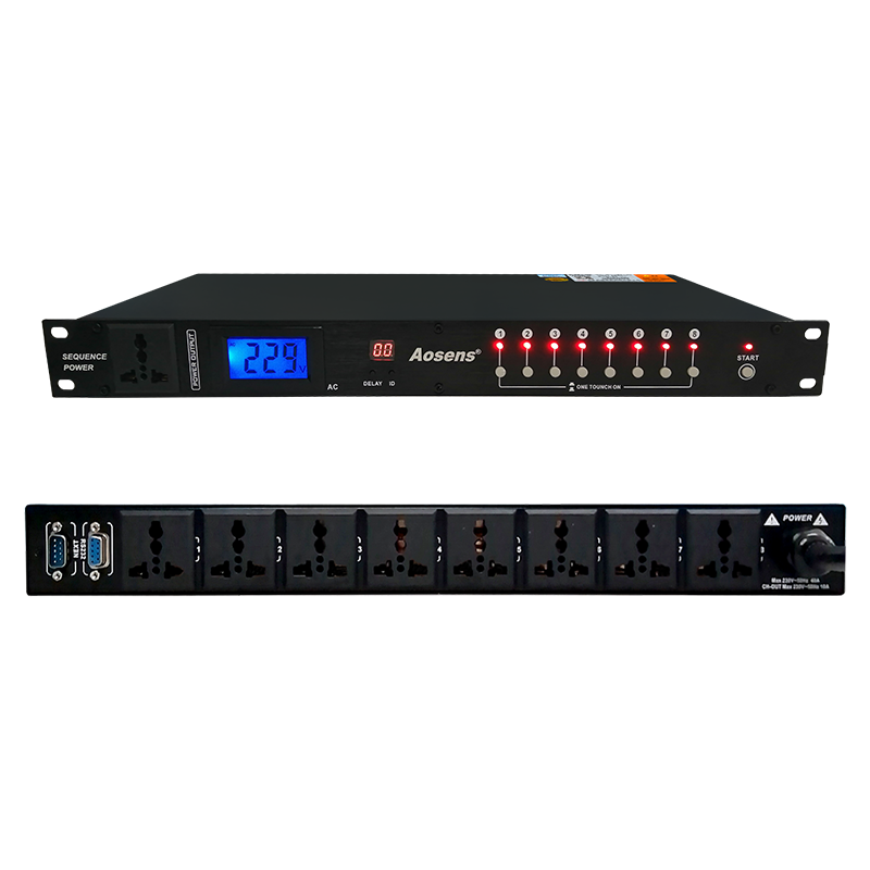 奧盛8+1路時(shí)序電源 延時(shí)上電PDU RS232串口 帶分位按鈕開關(guān)