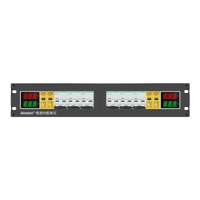 奧盛機(jī)柜配電單元PDU2U配電箱 施耐德交流2P空開電流電壓表 防雷 雙路